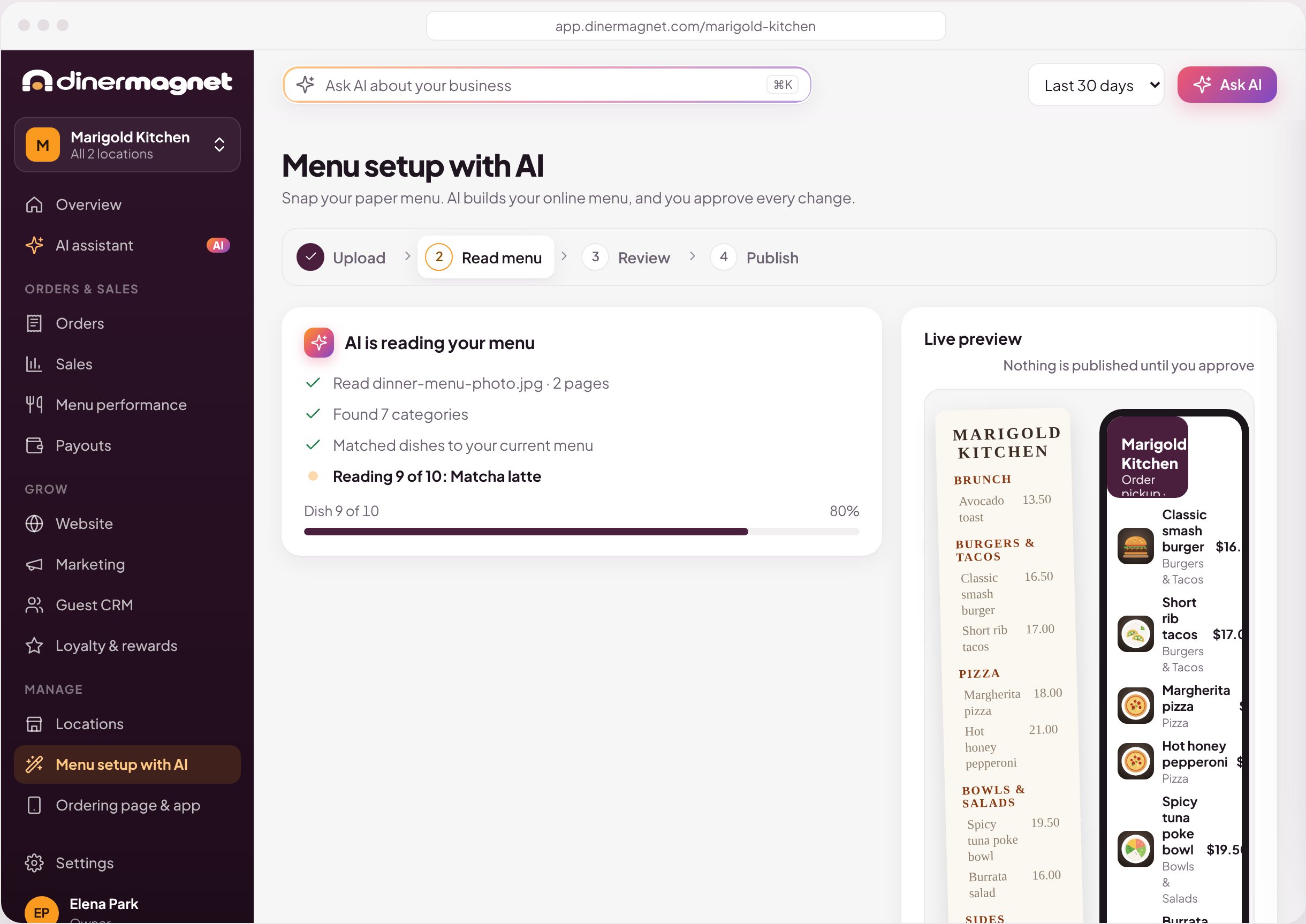Menu editor with AI