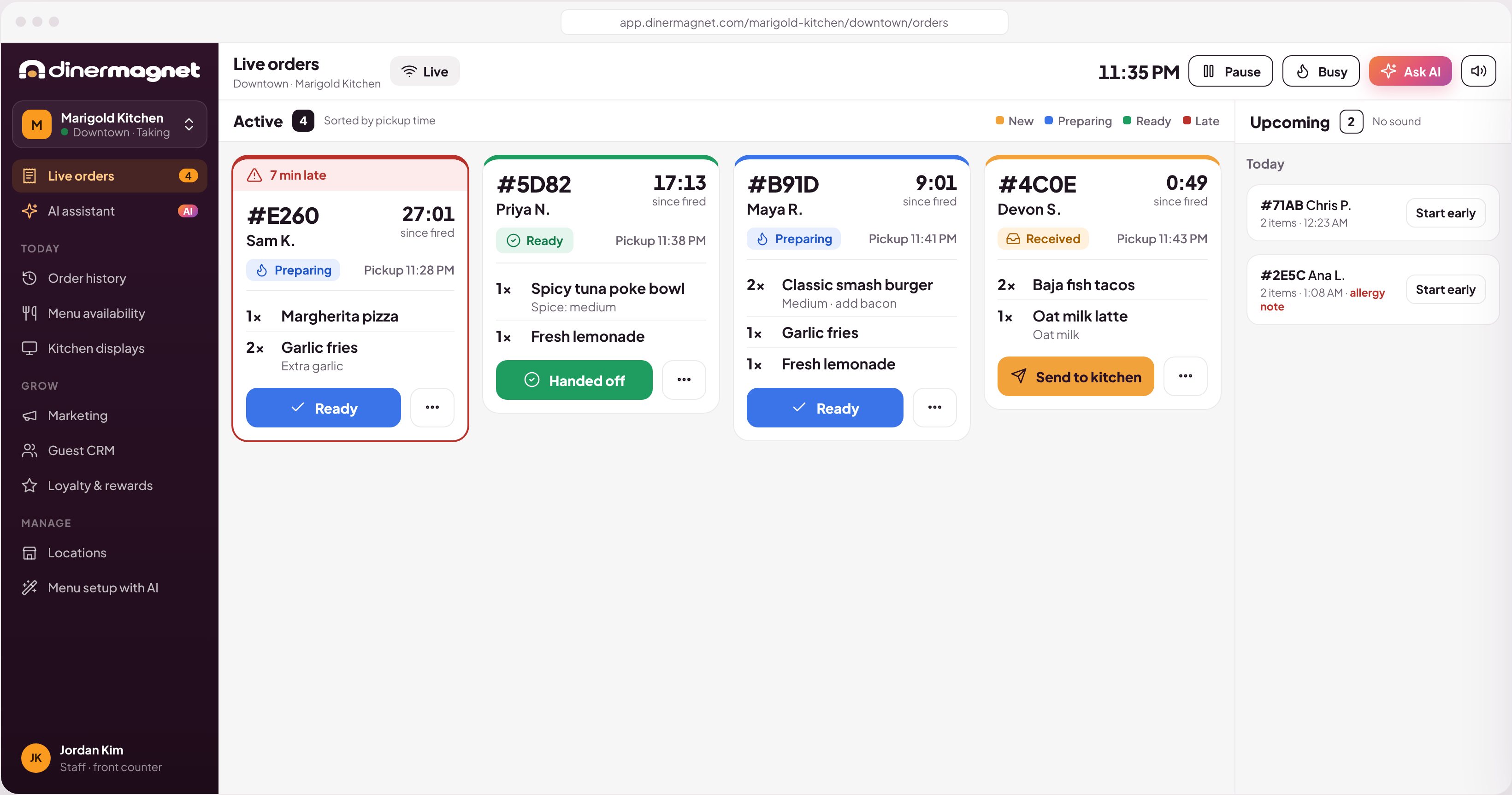 Staff live orders