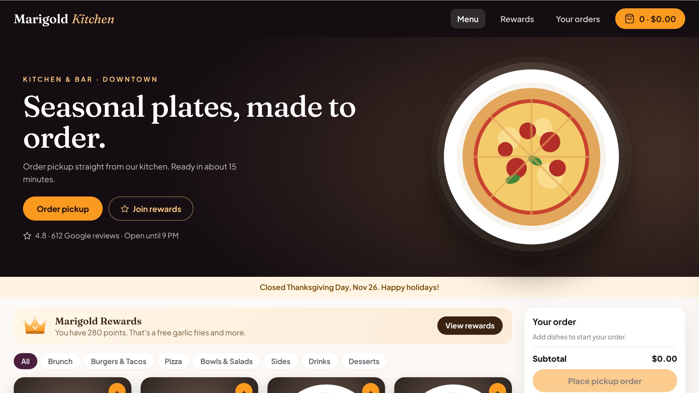 Restaurant website built on DinerMagnet