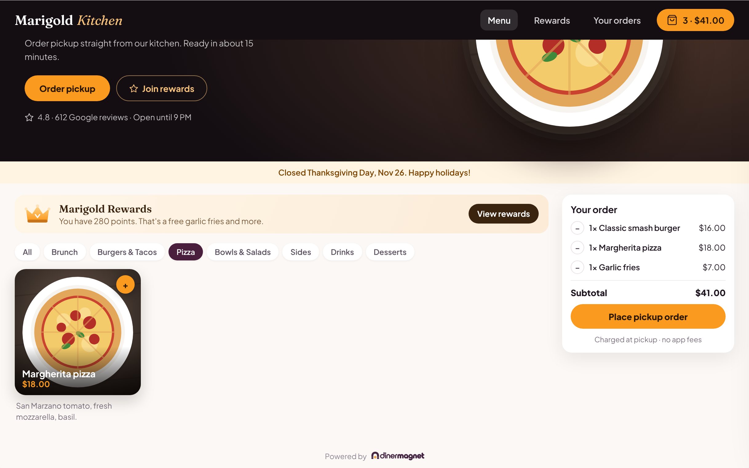 Pizza ordering page